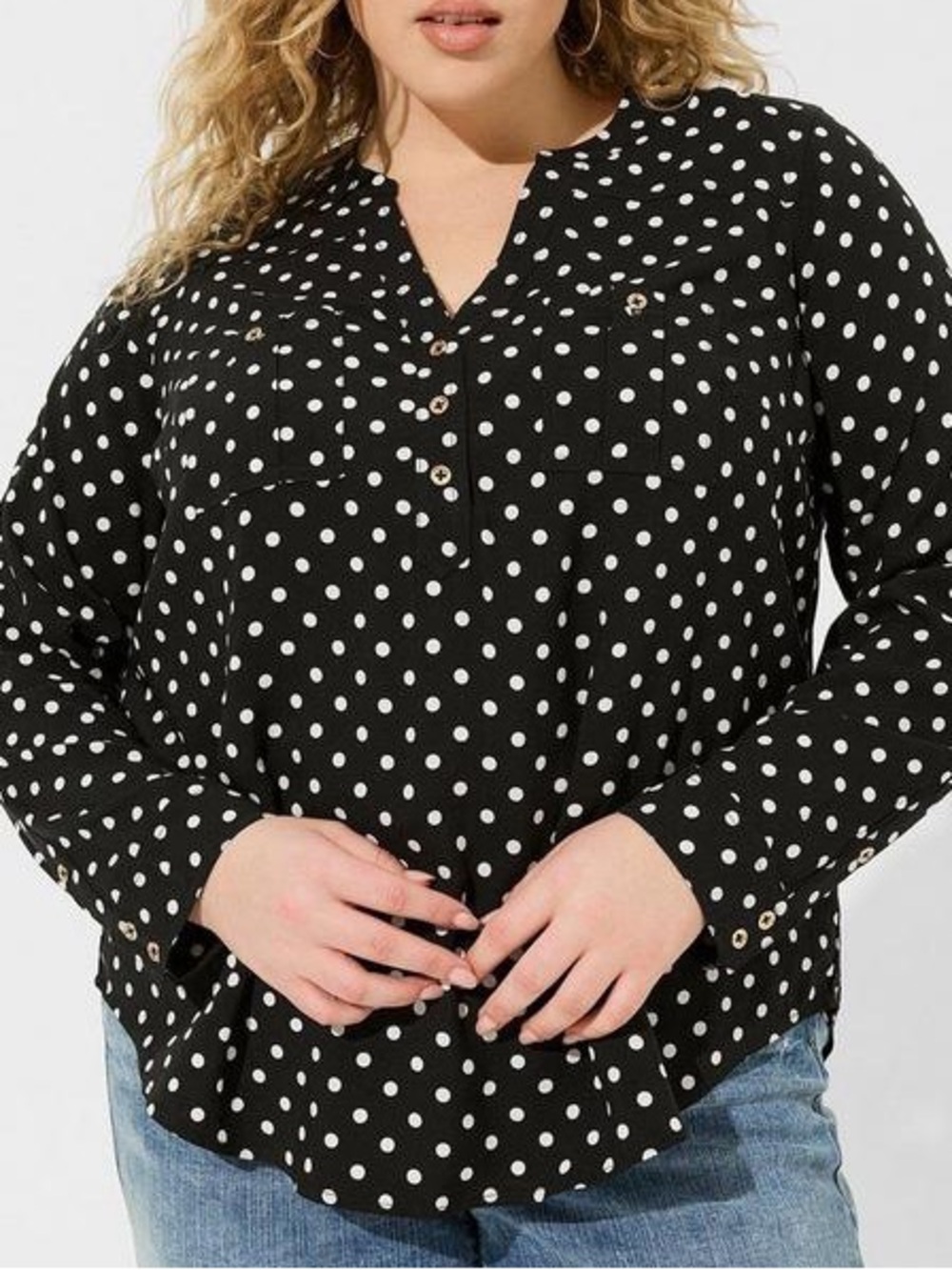 New! torrid Black and White Polka Dot Button-Front Shirt woman’s
